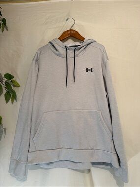 Under Armour Light Gray Pullover Hoodie with Black Logo and Drawstrings